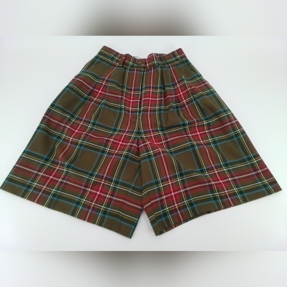 VINTAGE Womens KAREN SCOTT High Waisted Pleated PLAID Culotte Shorts Size 8